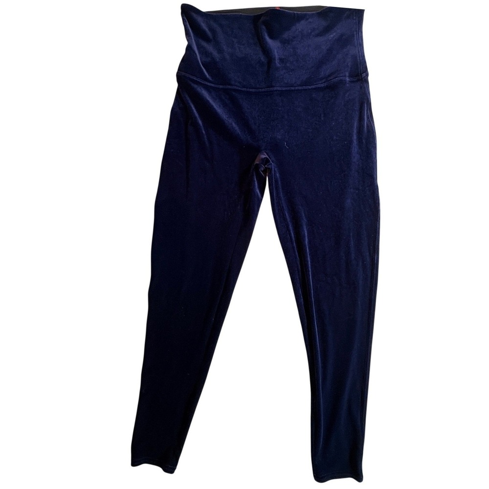 Spanx Velvet Leggings Womens 1X Navy Blue High Waist Shaping Compression Pants